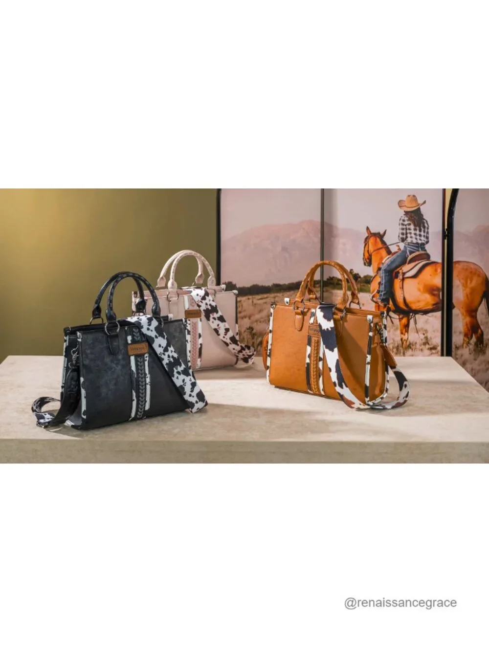 Vegan Leather Cow Print Tote Bag Western Purse Top Handle Satchel
